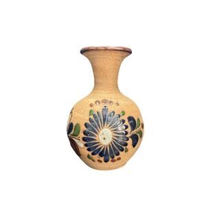 Vintage Mexico Tonala Mexican Folk Art Sandstone Pottery Floral Vase